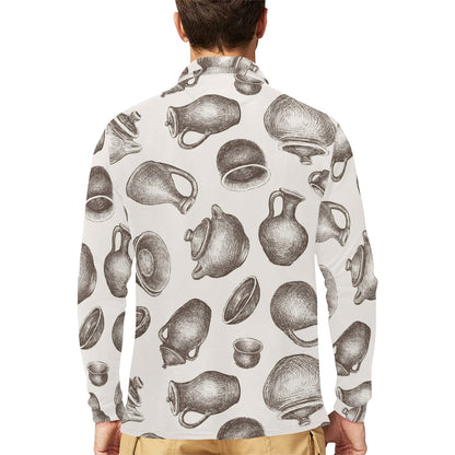 Pottery Pattern Print Design A01 Long Sleeve Polo Shirt For Men's
