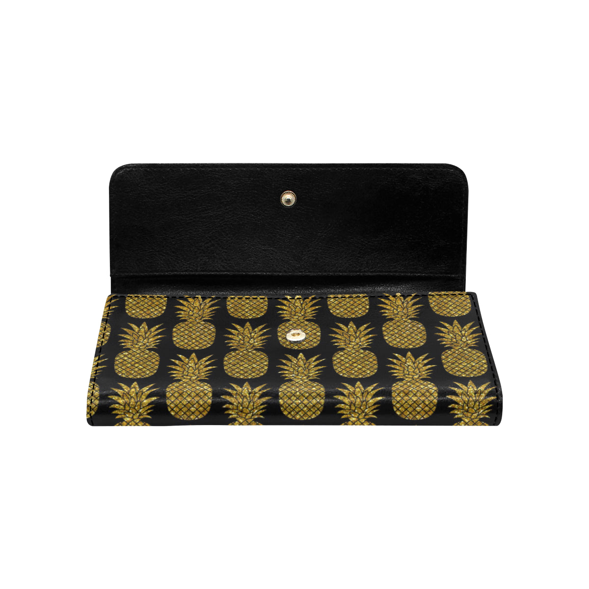 Gold Pineapple Pattern Print Design PP011 Women's Trifold Wallet