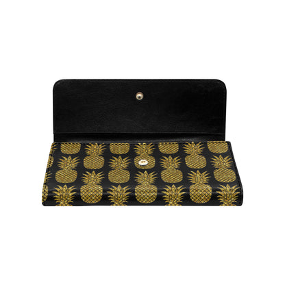 Gold Pineapple Pattern Print Design PP011 Women's Trifold Wallet