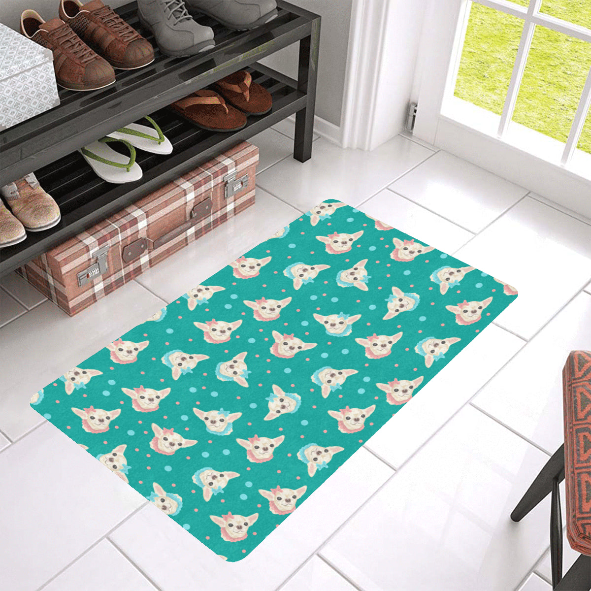 Chihuahua Polka Dot Pattern Rubber Doormat