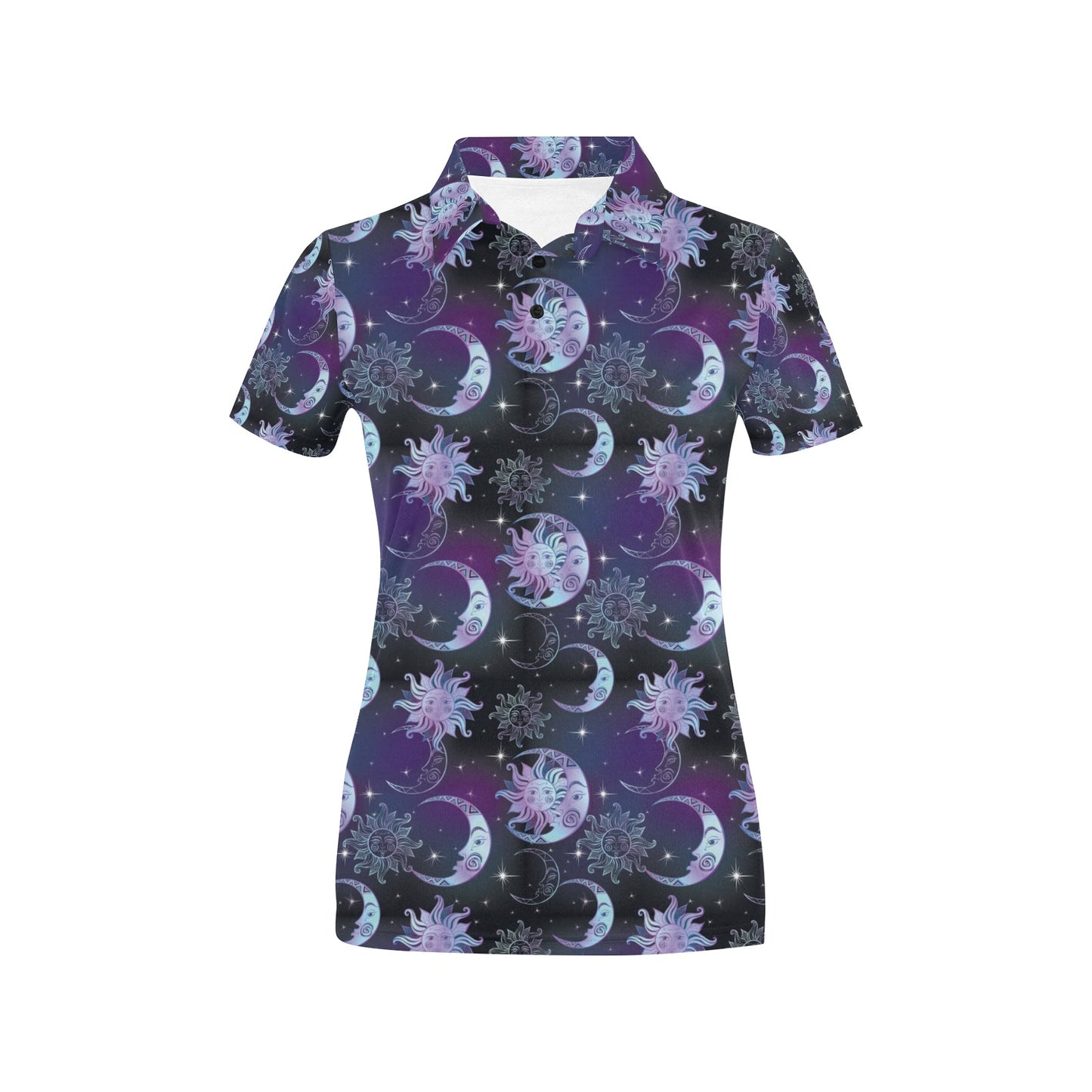 Sun Moon Print Design LKS303 Women's Polo Shirt