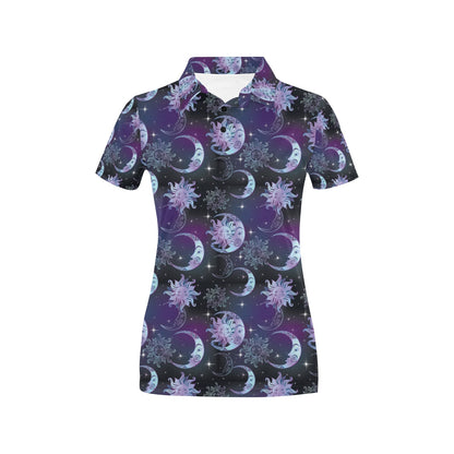 Sun Moon Print Design LKS303 Women's Polo Shirt