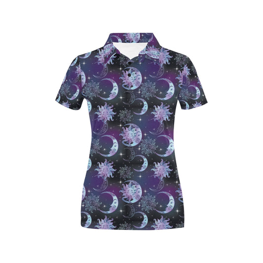 Sun Moon Print Design LKS303 Women's Polo Shirt