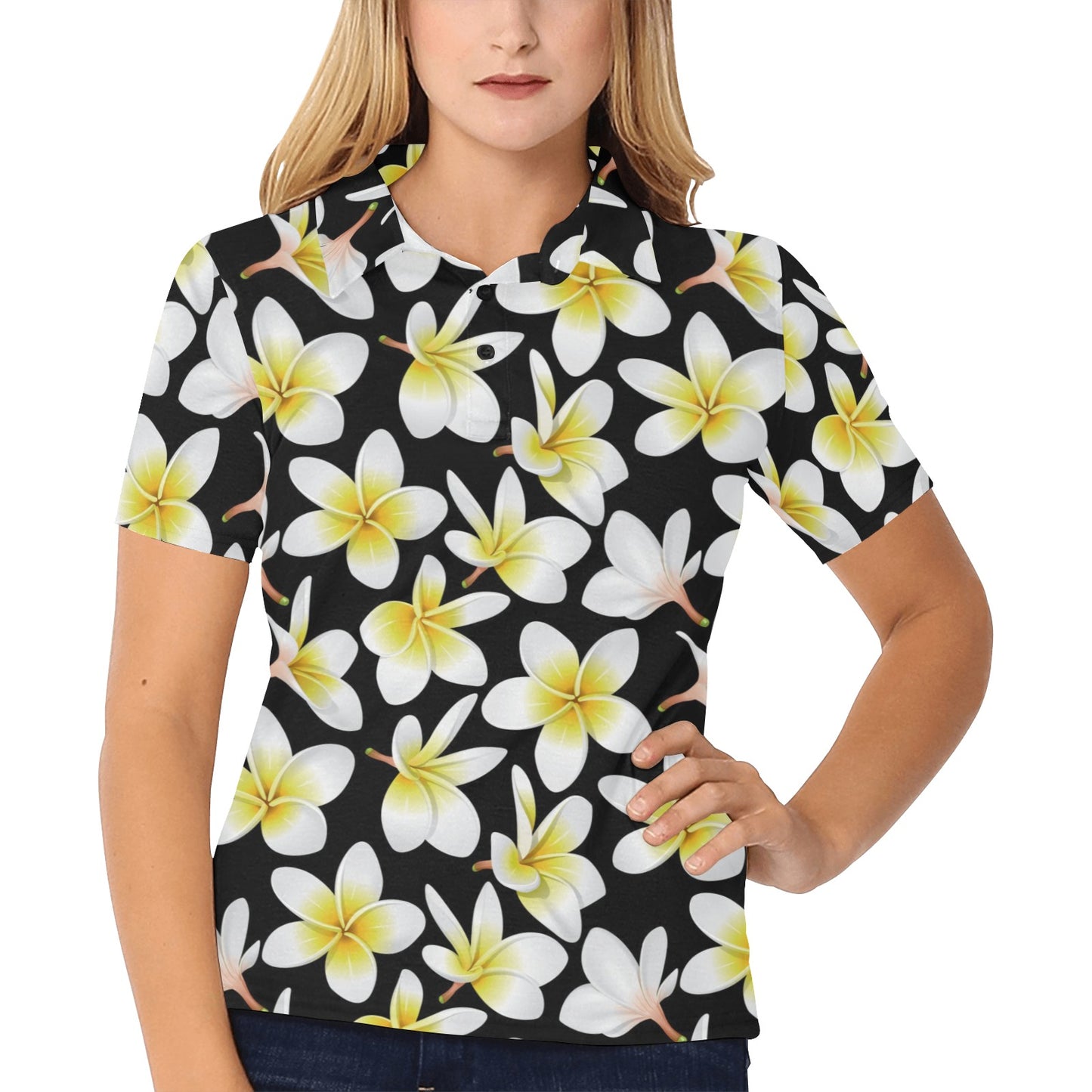 Yellow Plumeria Hawaiian Flowers Women's Polo Shirt