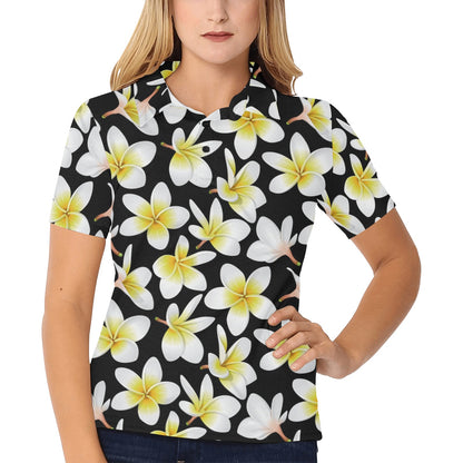 Yellow Plumeria Hawaiian Flowers Women's Polo Shirt