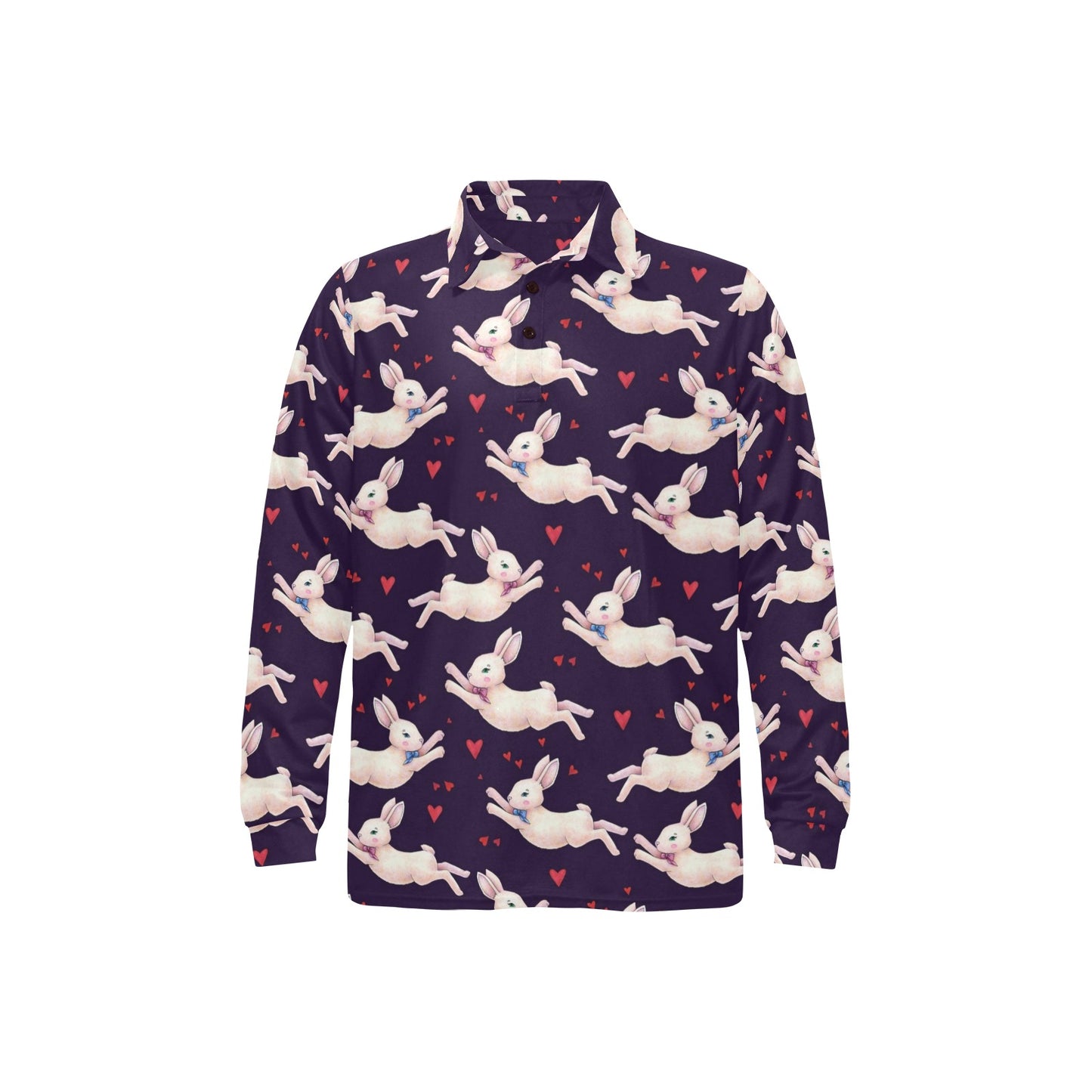 Rabbit Pattern Print Design RB016 Long Sleeve Polo Shirt For Men's