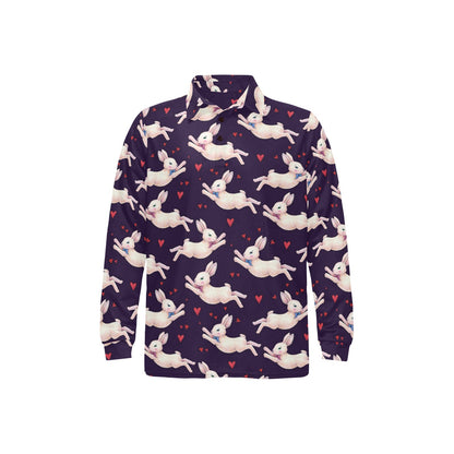 Rabbit Pattern Print Design RB016 Long Sleeve Polo Shirt For Men's