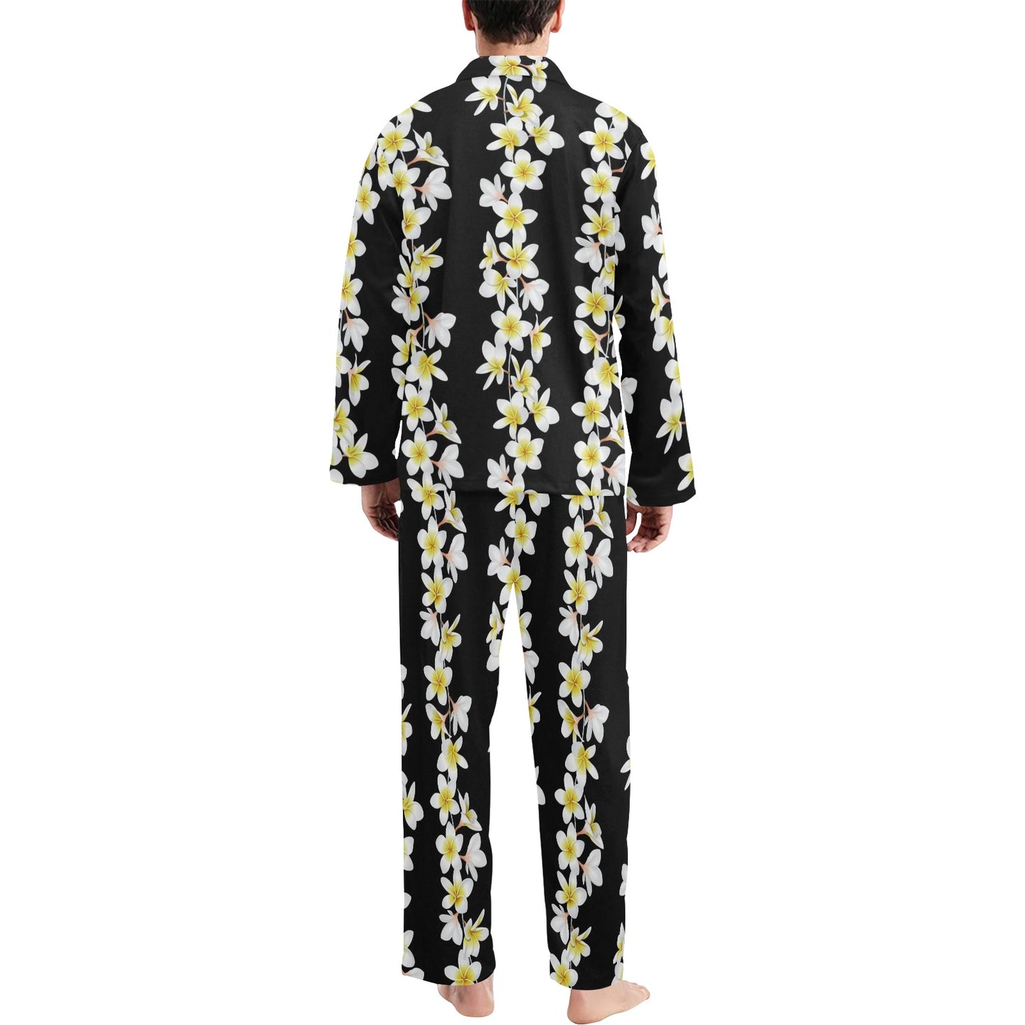 White Plumeria Pattern Print Design PM08 Men's Long Pajama Set