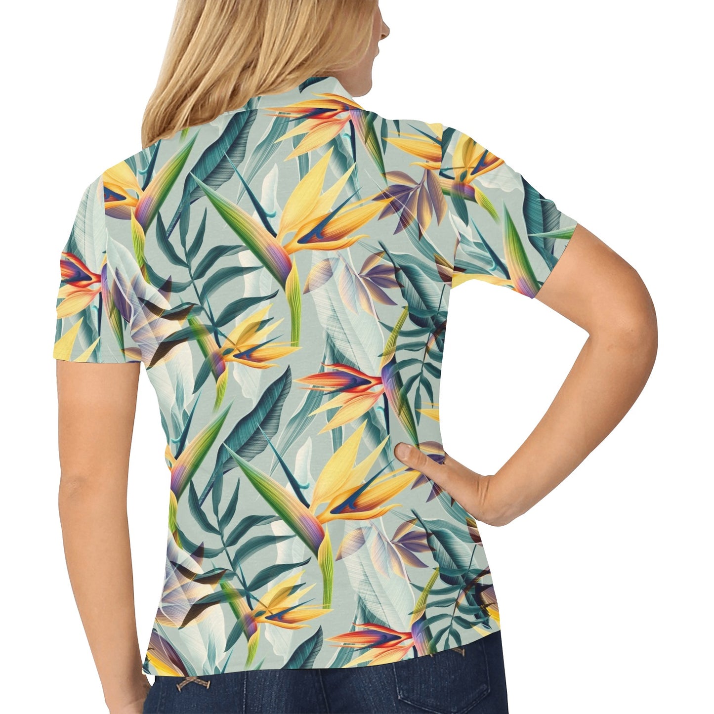 Tropical Flower Pattern Print Design TF022 Women's Polo Shirt