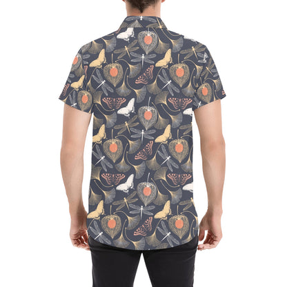 Dragonfly Print Design LKS404 Men Short Sleeve Button Up Shirt