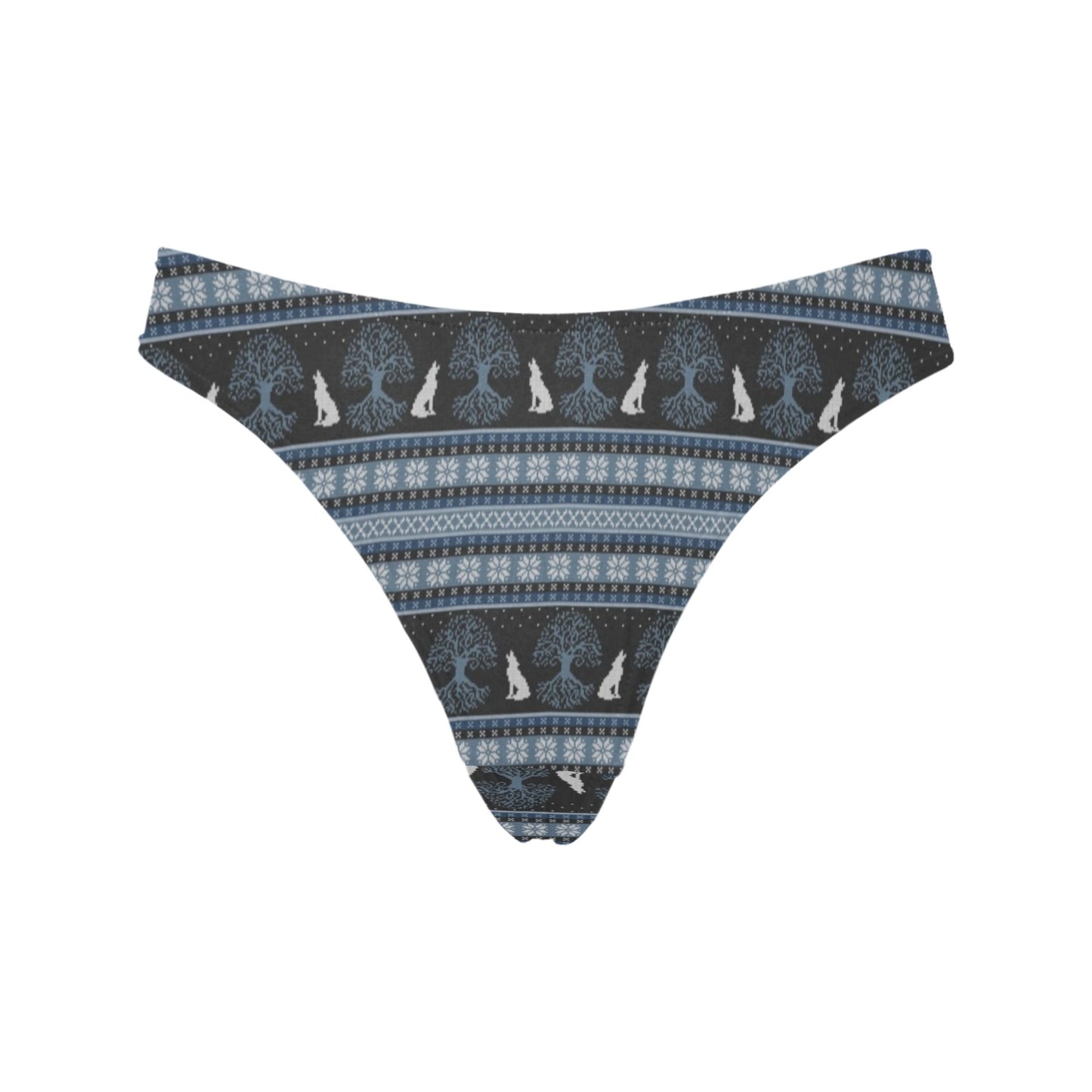Wolf Tree of Life Knit Design Print Women's Thongs