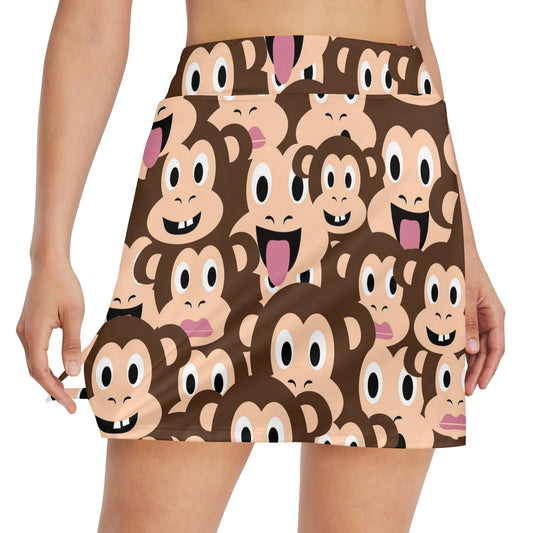 Emoji Monkey Print Pattern Women's Golf Skirt with Pocket