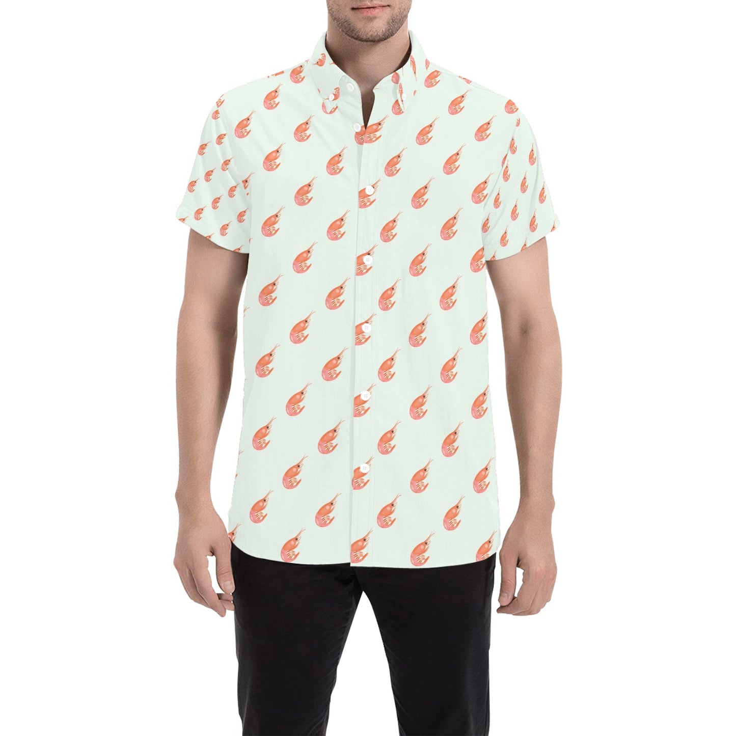 Shrimp Print Design LKS304 Men Short Sleeve Button Up Shirt