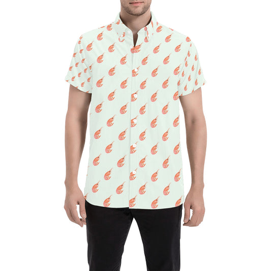 Shrimp Print Design LKS304 Men Short Sleeve Button Up Shirt