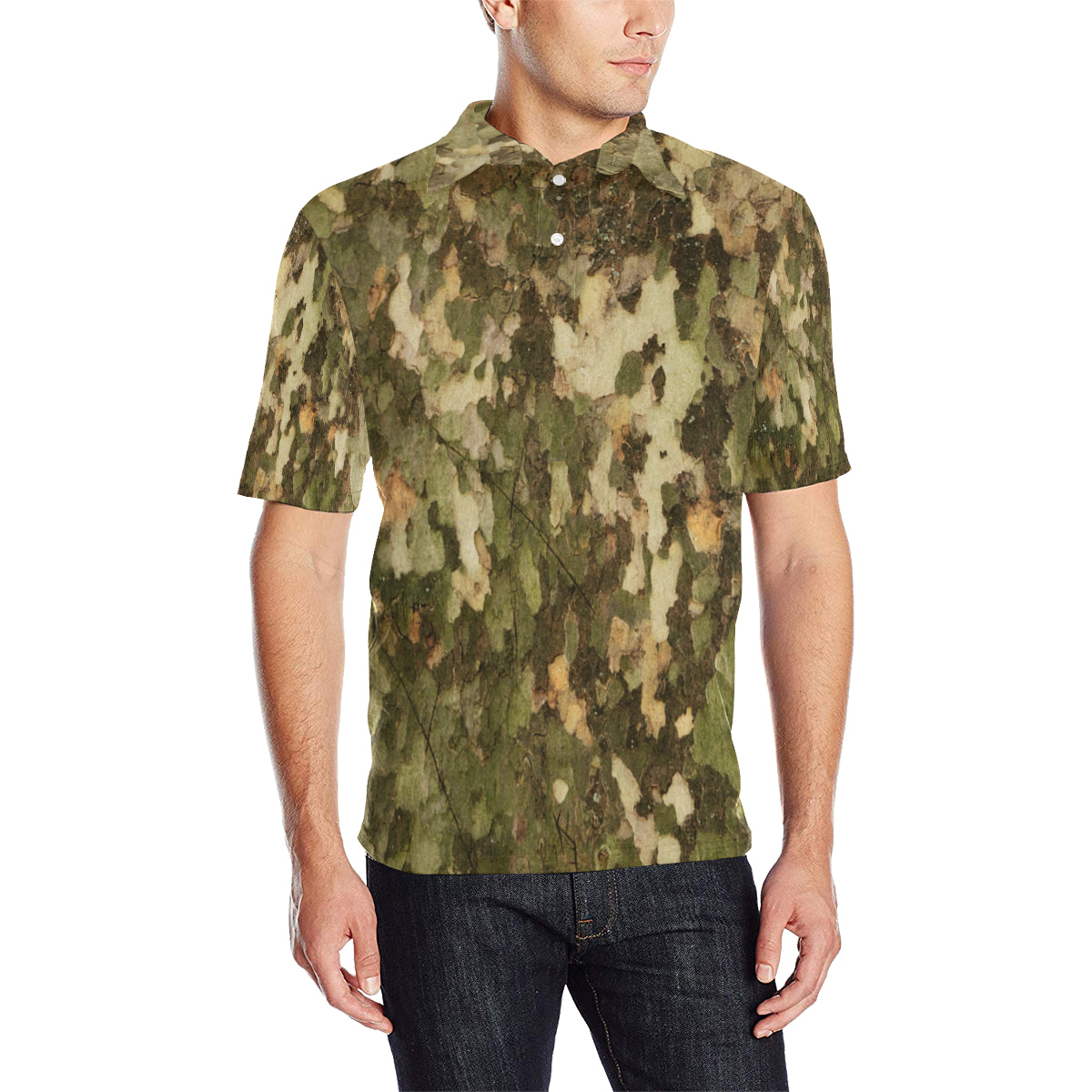 Camo Realistic Tree Texture Print Men Polo Shirt