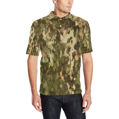 Camo Realistic Tree Texture Print Men Polo Shirt