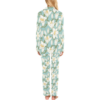 Lily Pattern Print Design LY09 Women's Long Pajama Set