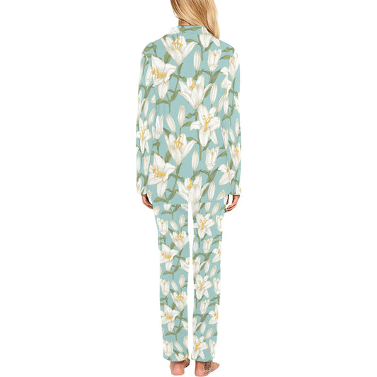Lily Pattern Print Design LY09 Women's Long Pajama Set