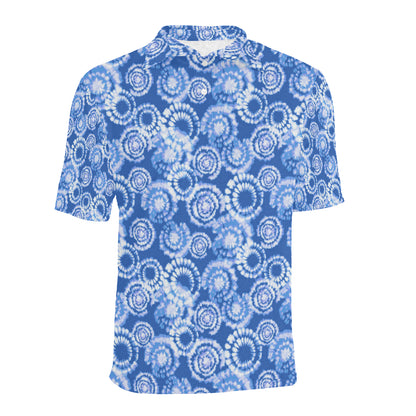 Tie Dye Blue Design Print Men Polo Shirt