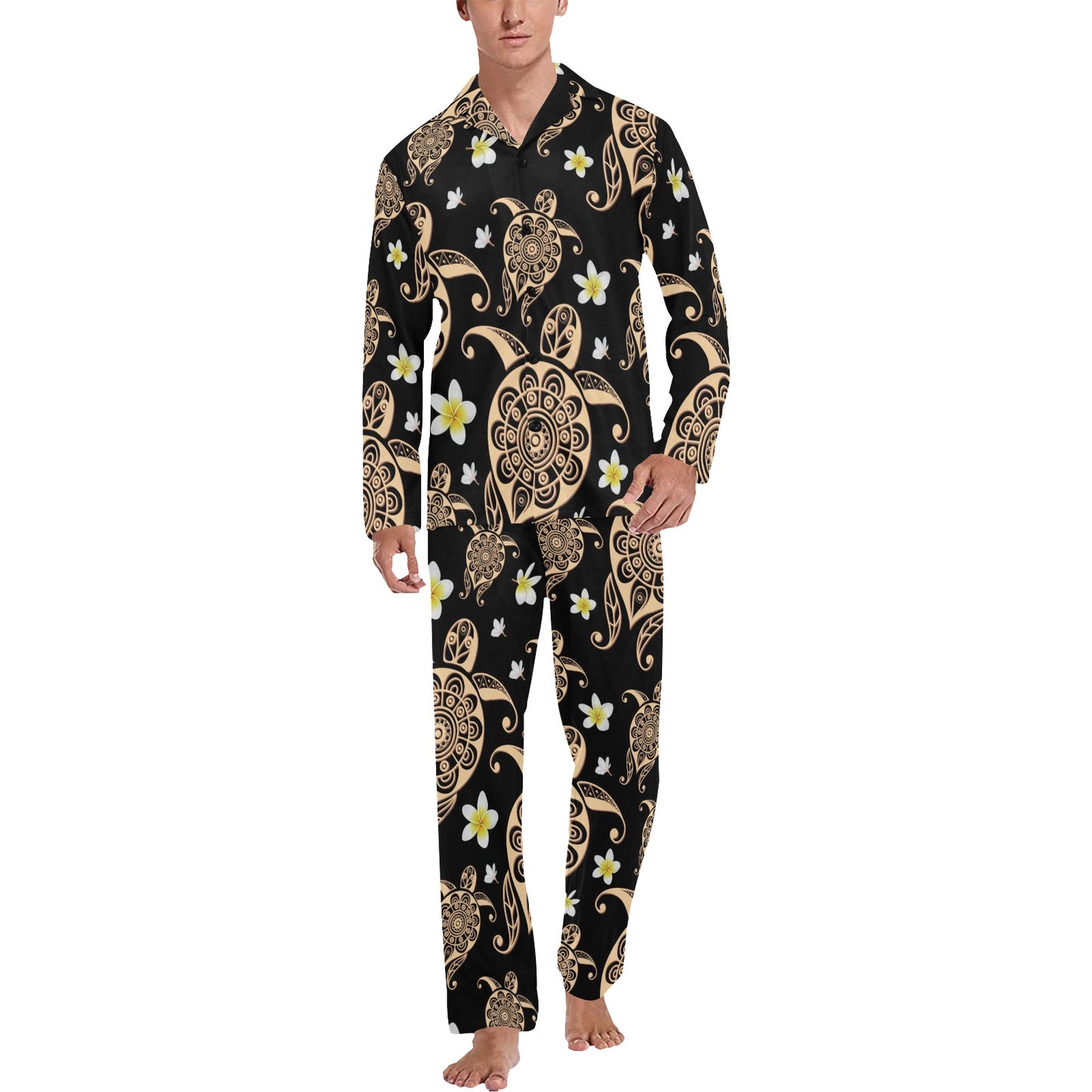 Turtle Polynesian Tribal Hawaiian Men's Long Pajama Set