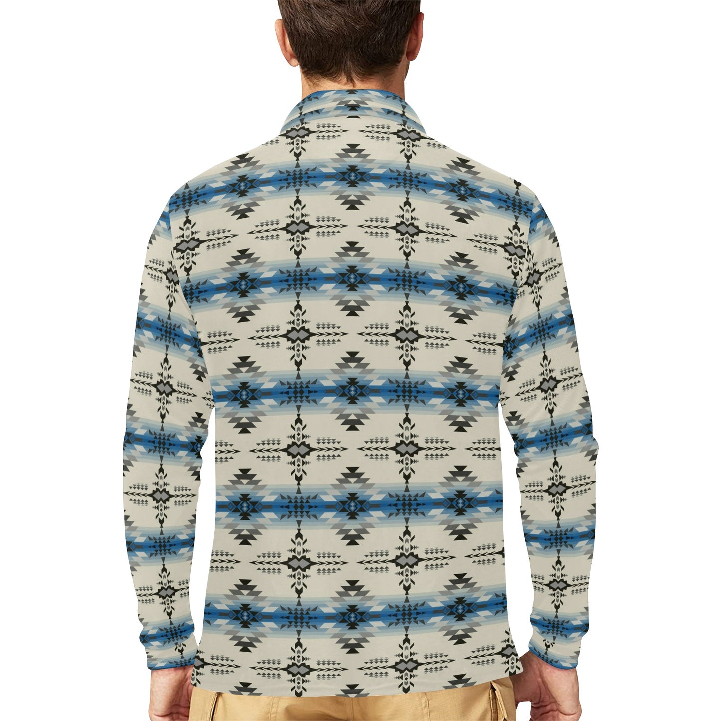 Southwest Pattern Print Design LKS304 Long Sleeve Polo Shirt For Men's