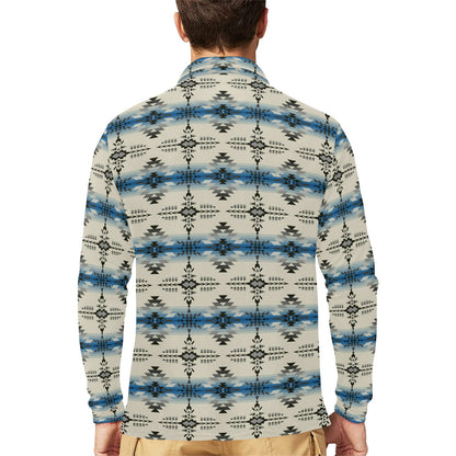 Southwest Pattern Print Design LKS304 Long Sleeve Polo Shirt For Men's