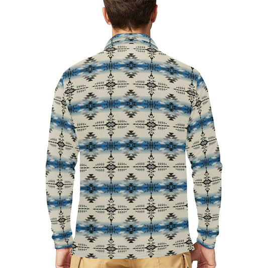 Southwest Pattern Print Design LKS304 Long Sleeve Polo Shirt For Men's