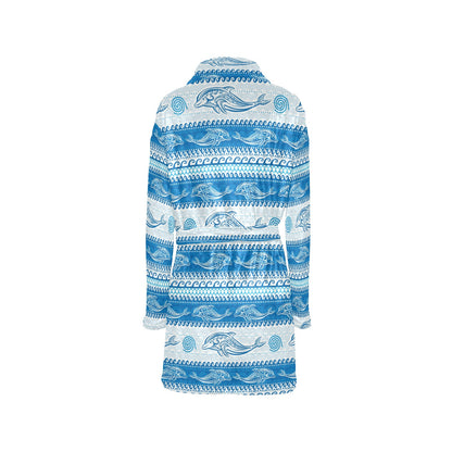Dolphin Tribal Print Pattern Women's Fleece Robe