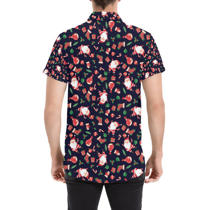 Santa Christmas Themed Print Design LKS304 Men Short Sleeve Button Up Shirt