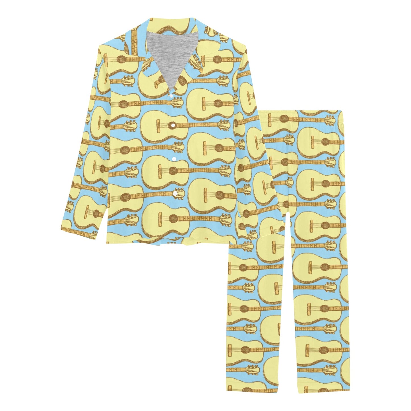 Acoustic Guitar Pattern Print Design 03 Women's Long Pajama Set