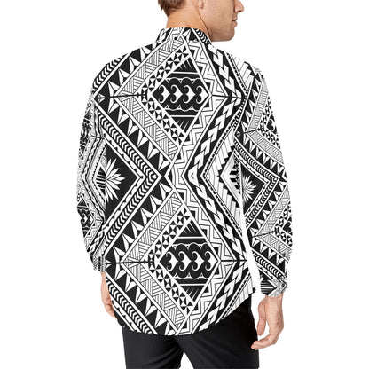 Samoan Tattoo Style Print Design LKS307 Men's Long Sleeve Dress Shirt