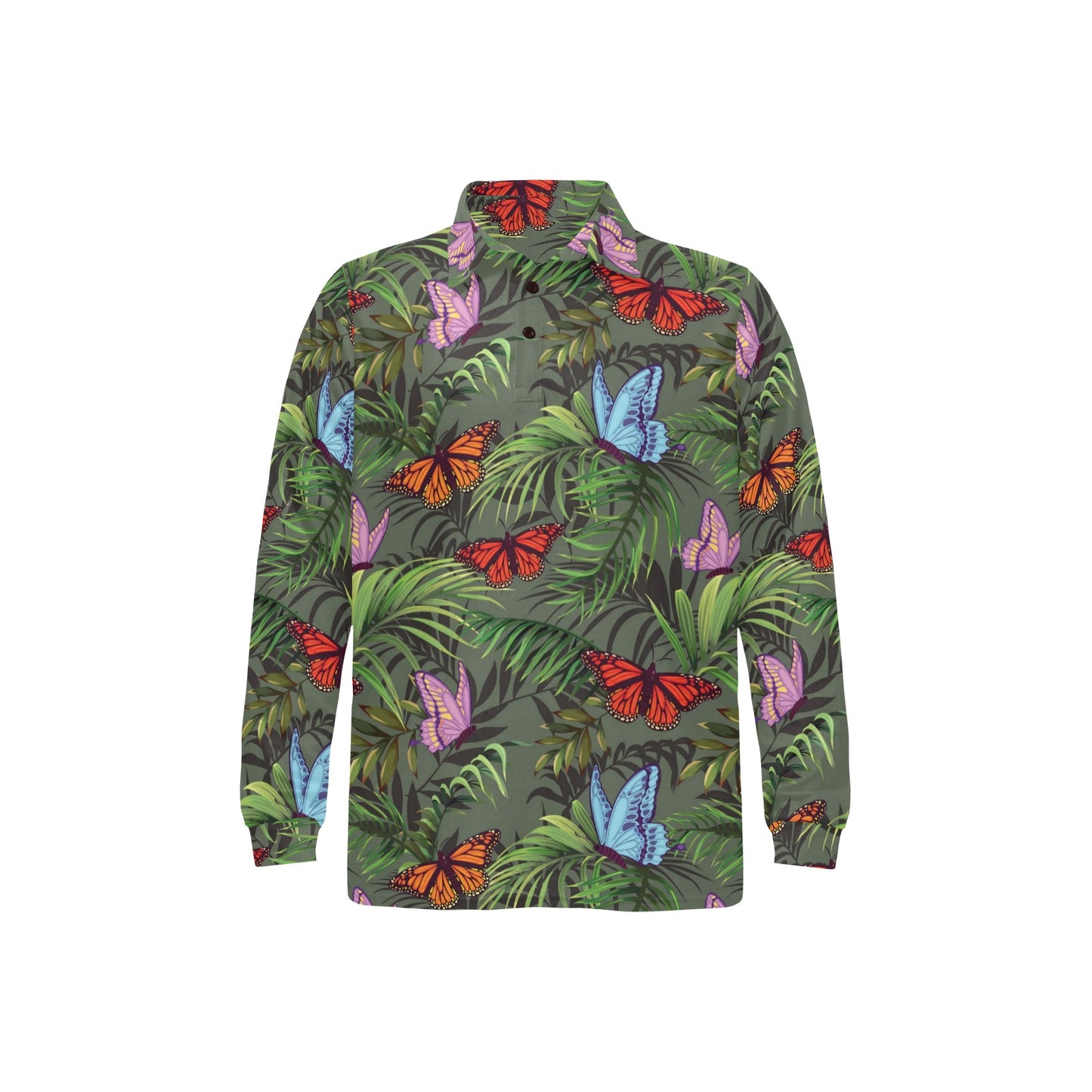 Monarch Butterfly Pattern Print Design 04 Long Sleeve Polo Shirt For Men's