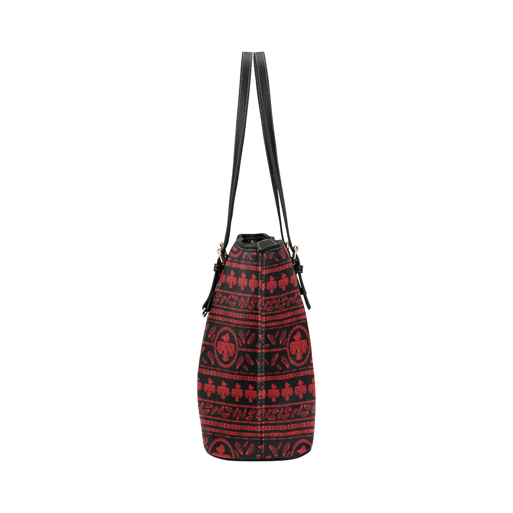 Native American Eagle Themed Print Leather Tote Bag