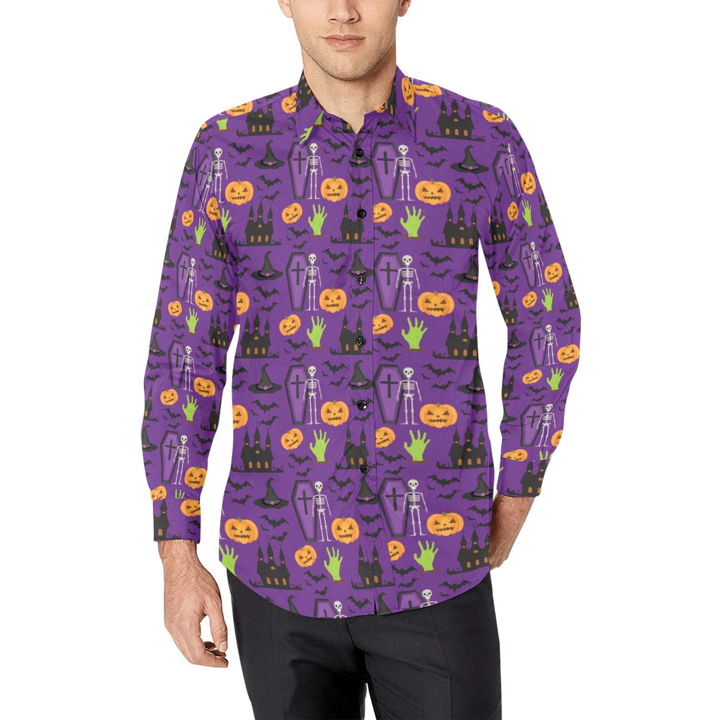 Halloween Print Design LKS403 Men's Long Sleeve Dress Shirt