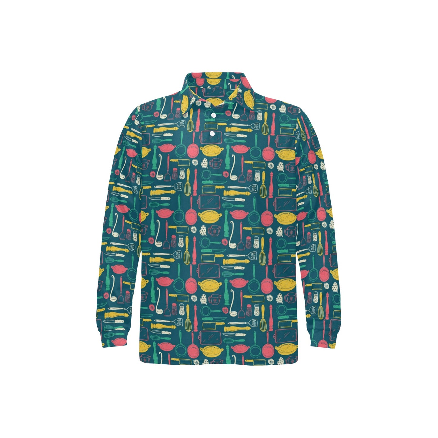 Cooking Kitchen Tools Pattern Print Design 01 Long Sleeve Polo Shirt For Men's