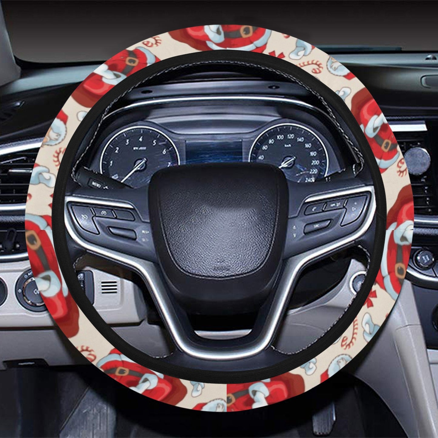 Santa Christmas Themed Print Design LKS302 Steering Wheel Cover with Elastic Edge