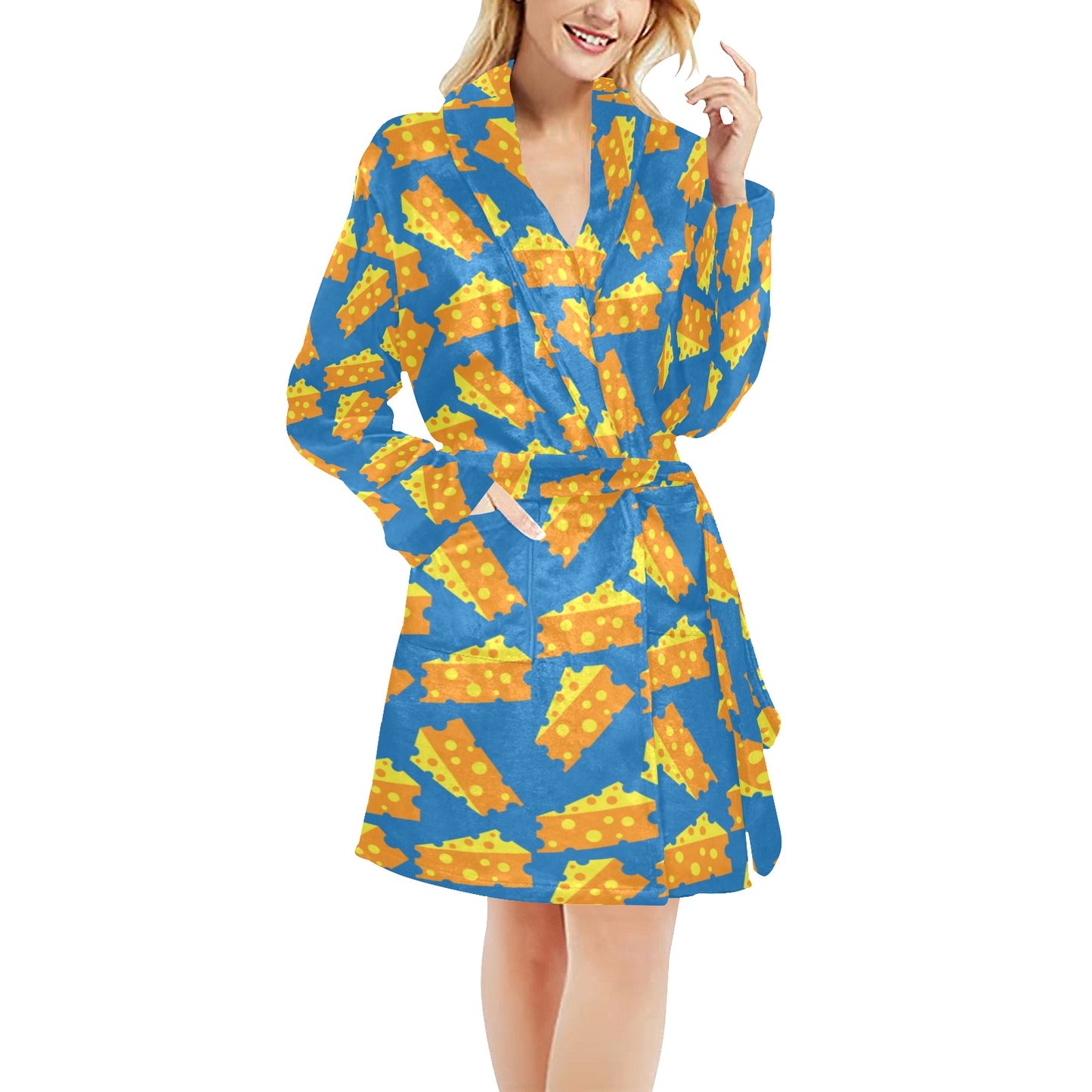 Cheese Pattern Print Design 05 Women's Fleece Robe