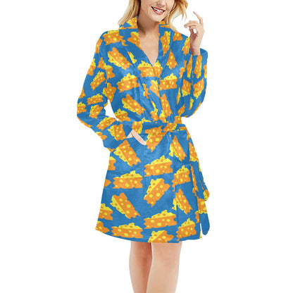 Cheese Pattern Print Design 05 Women's Fleece Robe