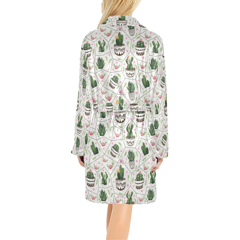 Cactus Pattern Print Design 04 Women's Fleece Robe