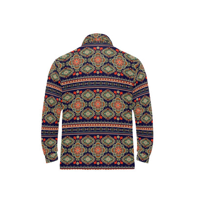 Ethnic Geometric Print Pattern Long Sleeve Polo Shirt For Men's