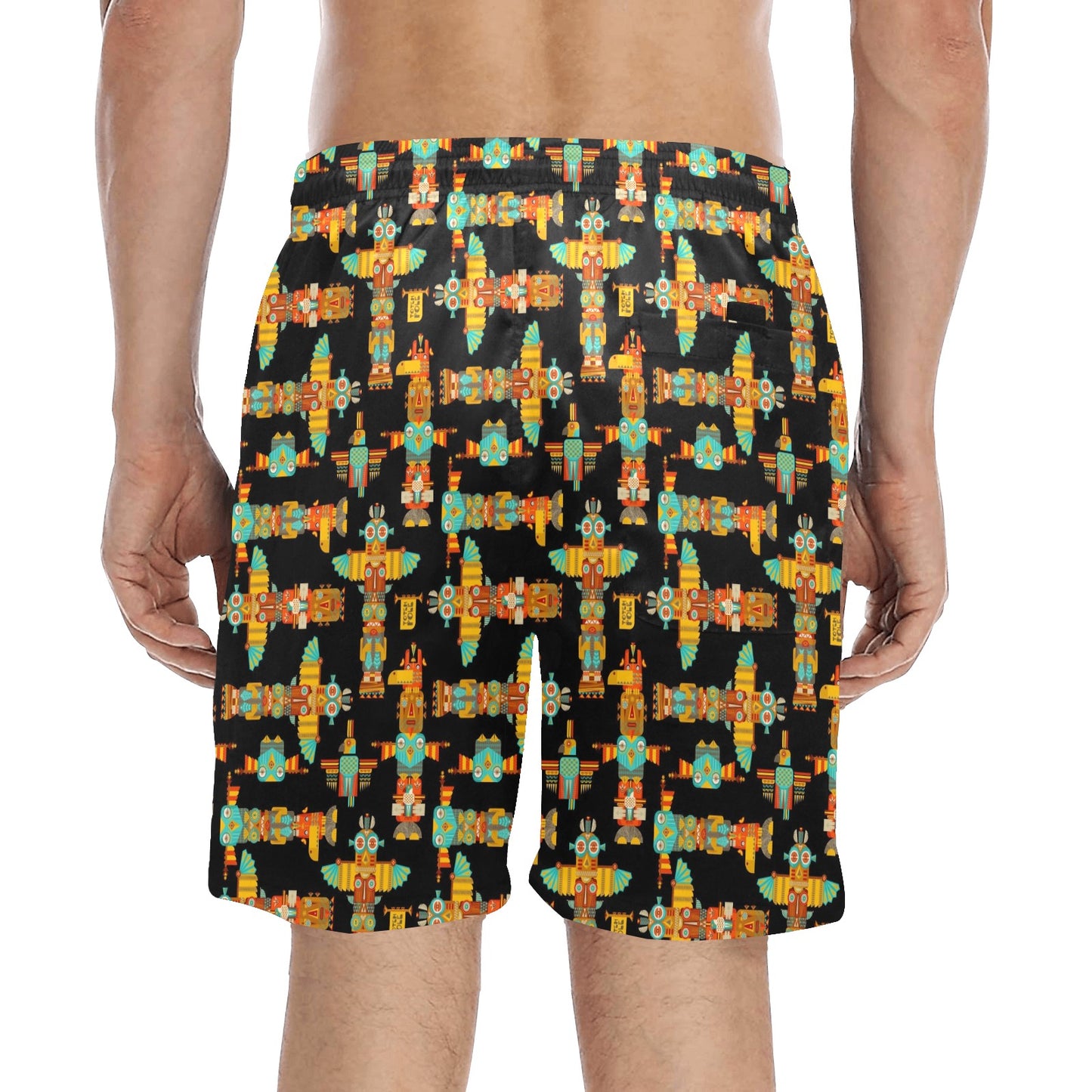 Totem Pole Cartoon Print Men's Swim Trunks Beach Shorts