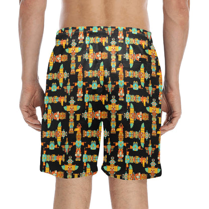 Totem Pole Cartoon Print Men's Swim Trunks Beach Shorts