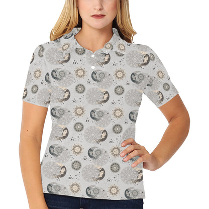 Sun Moon Print Design LKS302 Women's Polo Shirt