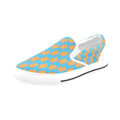 Waffle Print Design LKS304 White Slip Ons Canvas Women's Shoes