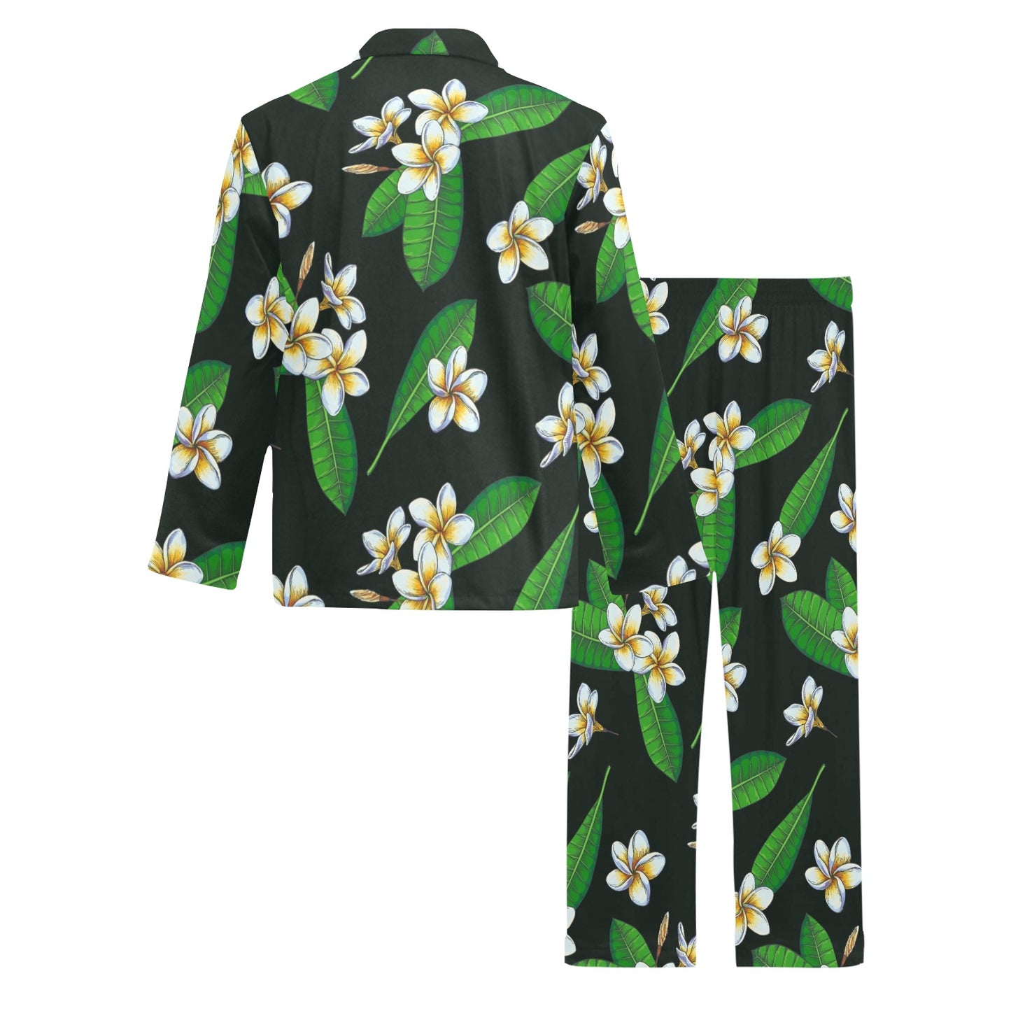 White Plumeria Pattern Print Design PM023 Men's Long Pajama Set