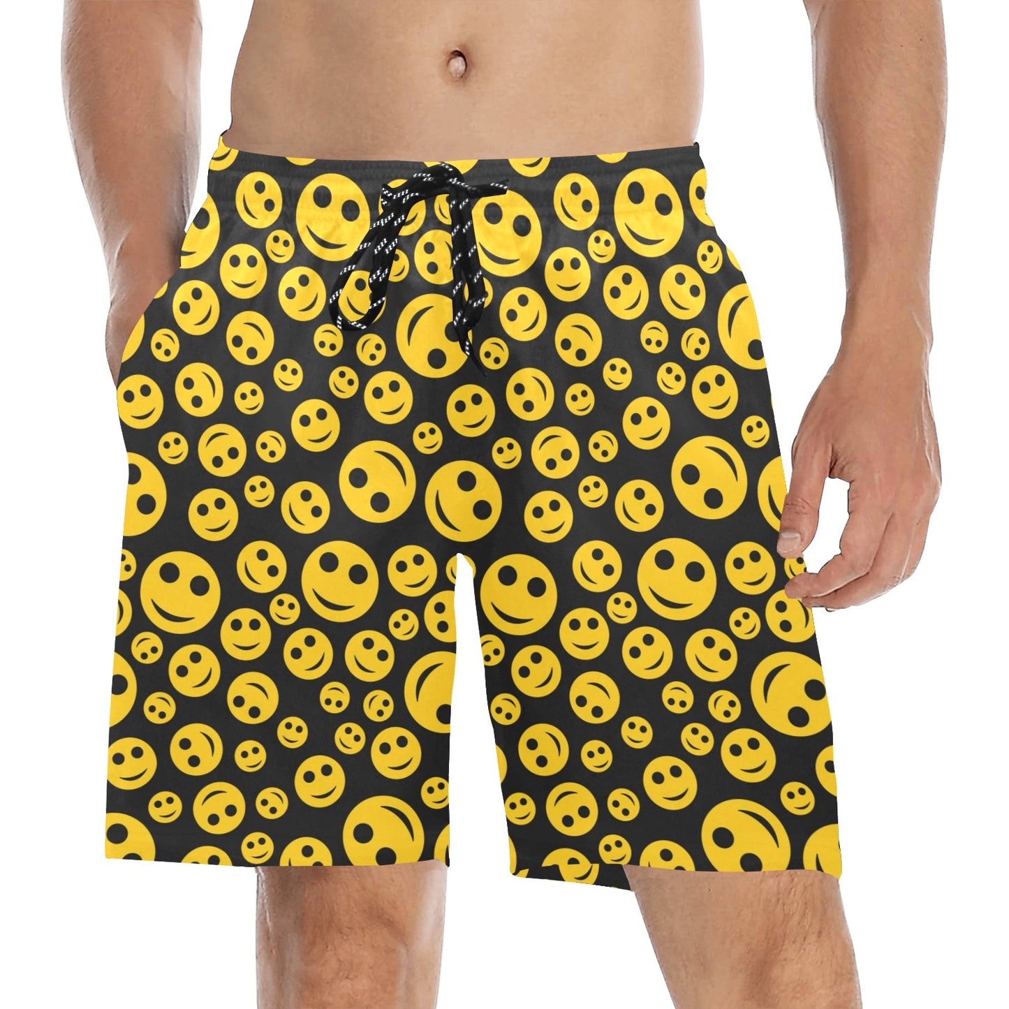 Smiley Face Emoji Print Design LKS304 Men's Swim Trunks Beach Shorts