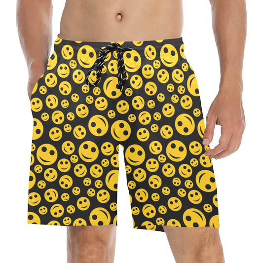 Smiley Face Emoji Print Design LKS304 Men's Swim Trunks Beach Shorts