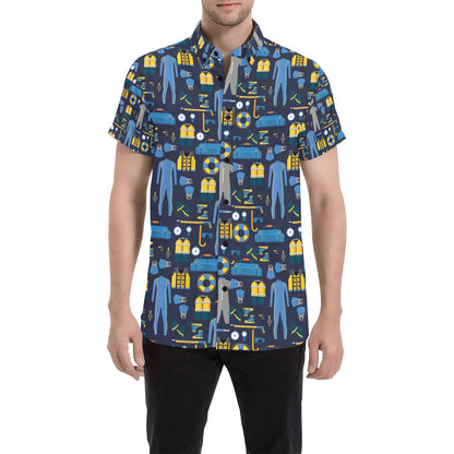 Scuba Equipment Print Design LKS305 Men Short Sleeve Button Up Shirt