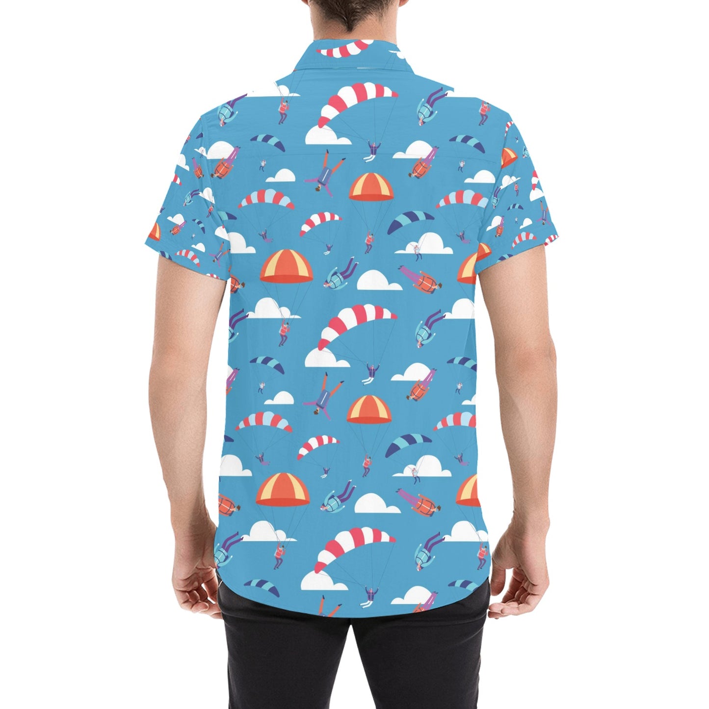 Skydiver Print Design LKS306 Men Short Sleeve Button Up Shirt