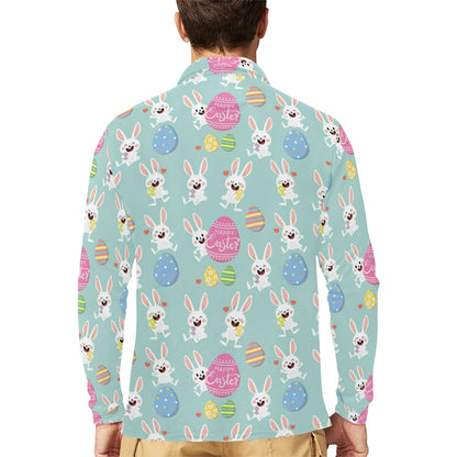Easter Eggs Pattern Print Design RB014 Long Sleeve Polo Shirt For Men's